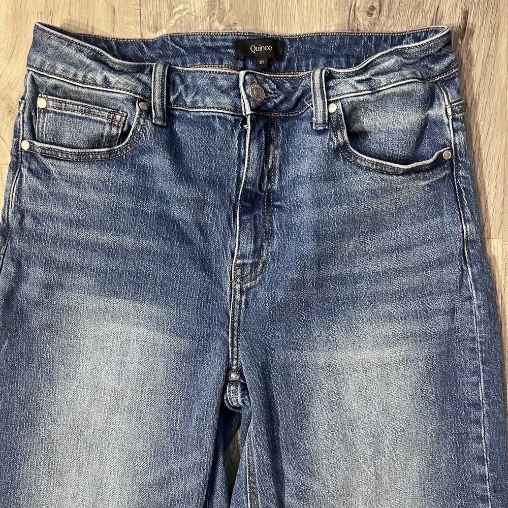 Quince Women Size 31 Bella Stretch Relaxed Straight Jeans Atlantic Blue - Picture 2 of 10